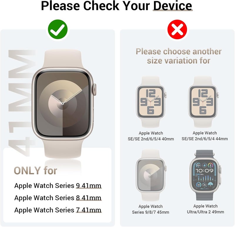 Tensea [3PCS for Apple Watch Screen Protector Case 41mm Series 9/8/7 Accessories, iWatch Protective Face Cover for Women Men, Tempered Glass Film Hard Bumper for iPhone Watch 41 mm - Image 2